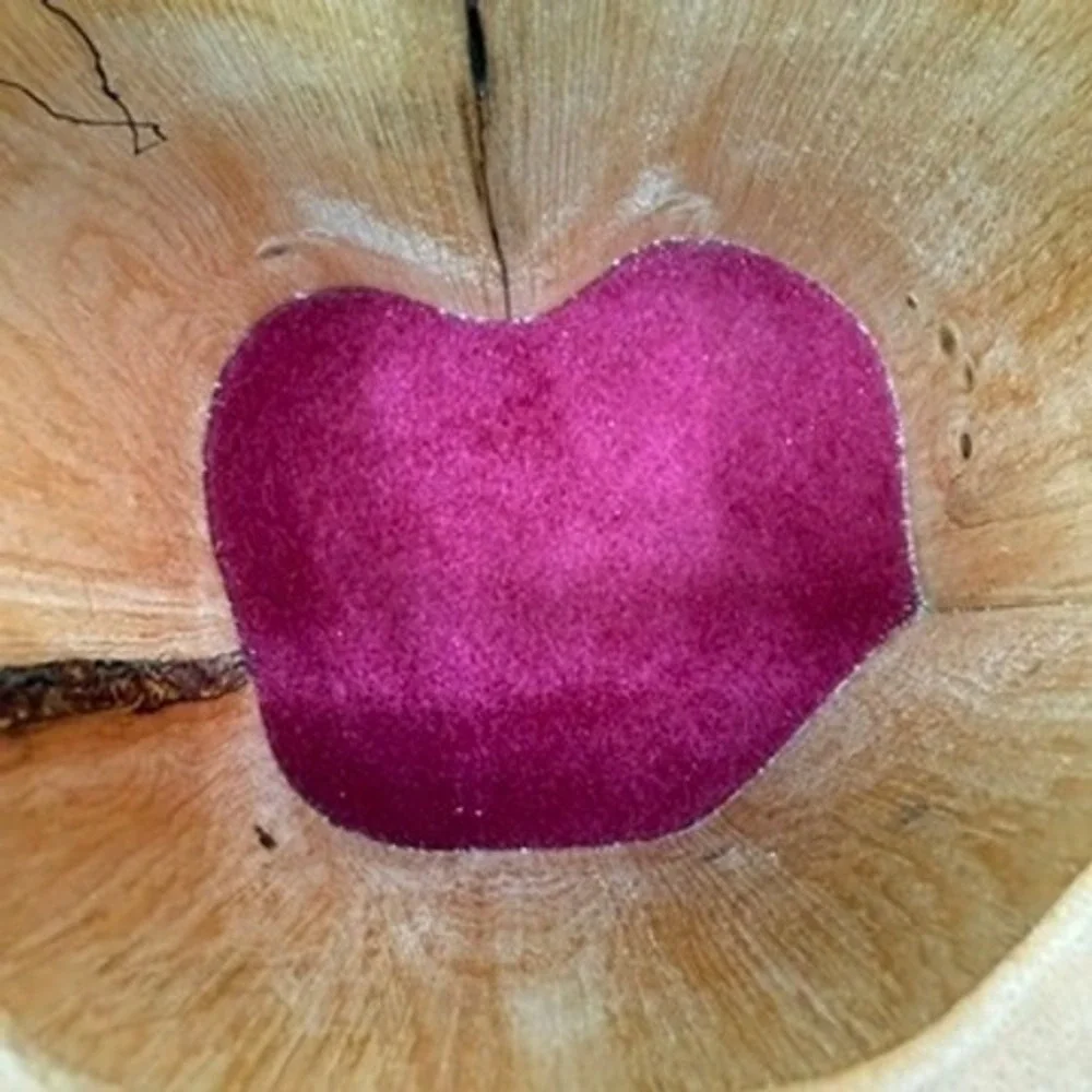 Log Wood Storage Box Hand Carved Trinket Heart Shaped Lined‎ Jewelry Keepsake